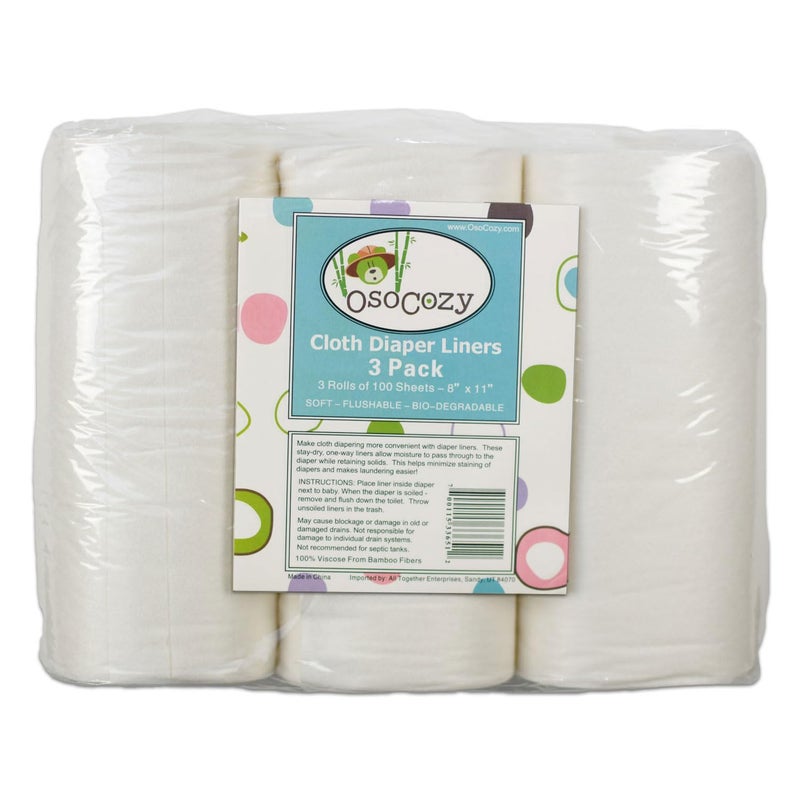 OsoCozy Flushable Diaper Liners 3 Pack - Makes Cloth Diapering Laundering Easier - Super Soft and Gentle on Babys Skin -100 Sheets per roll -3 Rolls. - Image 1